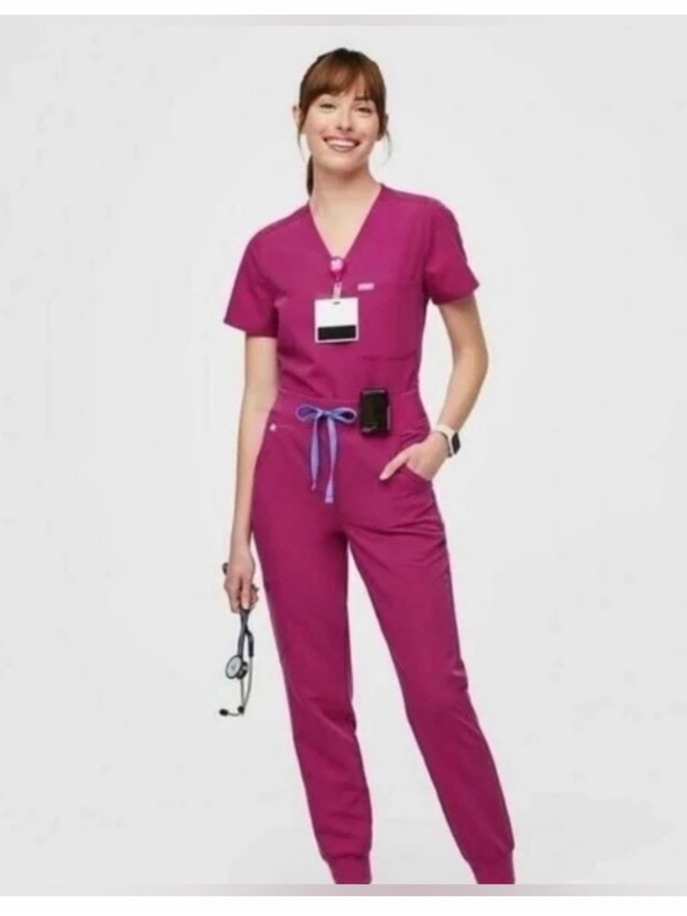 Figs Women's Scrub jogger set.  Retired Raspberry color
